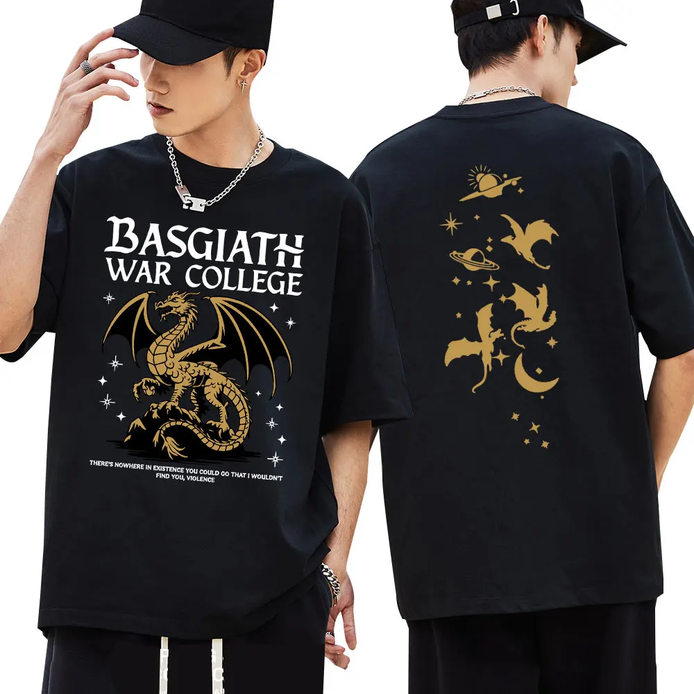 Фото Двусторонняя футболка Fourth Wing Dragon Rider Basgiath War College, винтажные модные футболки в стиле Харадзюку, мужские хлопковые футболки большого размера №1