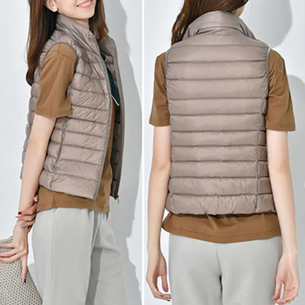 Popular Ladies Down Waistcoat Zipper Lightweight Coldproof Slim Fit Waistcoat  Thin Women Down Vest for Daily Wear