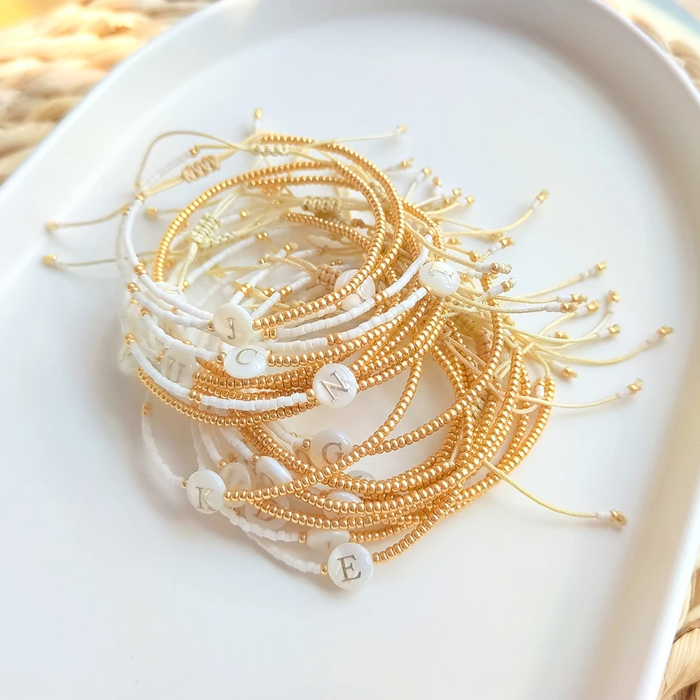 

KKBEAD Miyuki Delica Beads Natural Shell Charm Initial A-Z Letter Bracelet Gold Color Dainty Bracelets Jewelry for Women Pulsera