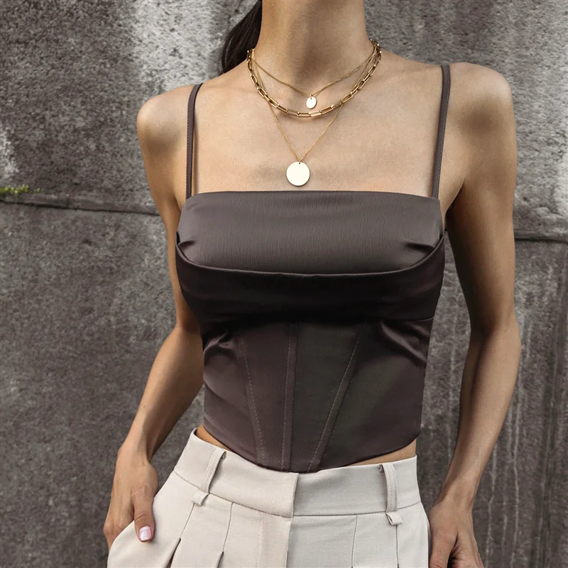 

Новинка лета 2023, модный пикантный облегающий Топ без рукавов в гонконгском стиле с открытой спиной и полосками на бретелях для женщин