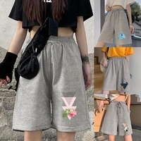 fashion ladies shorts casual harajuku loose shorts personality shape printing series student elastic belt cropped pants
