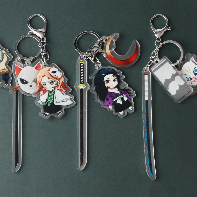 Брелок для ключей с двусторонней подвеской, акриловый двухсторонний аниме брелок с лезвием призрака из активированного угля цзиланя недузи, с девятью колоннами