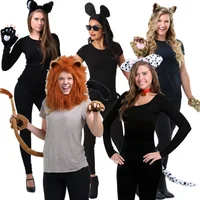 Animal Cosplay Animal Headgear Hat Tail Ear Black Cat Cheetah Lion Spotted Dog Black Mouse Kit Accessories Set for Adult