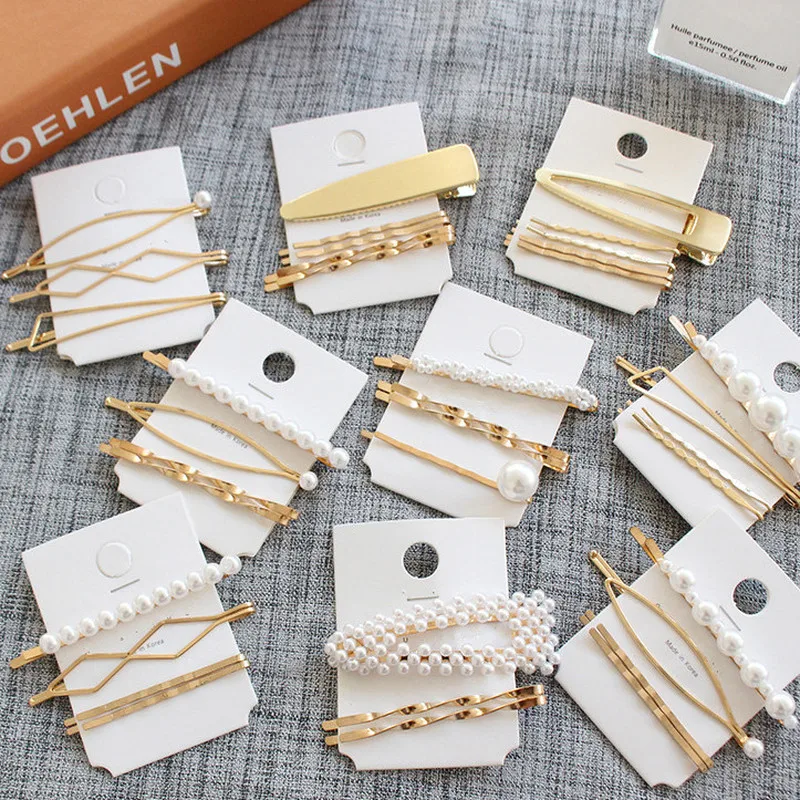 

Hot Lot/Set Pearl Hair Clip Pins Barrette Headwear Hair Accessories Hair Jewelry Sets Ornament Korea Metal Haripins Women