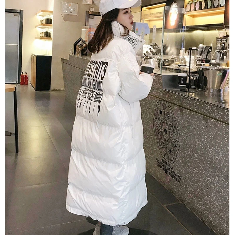 

2022 Winter New Long Down Cotton Jacket Women's Korean Loose Cotton Clothes Warm Stand Collar Glossy Waterproof Snow Overcoat