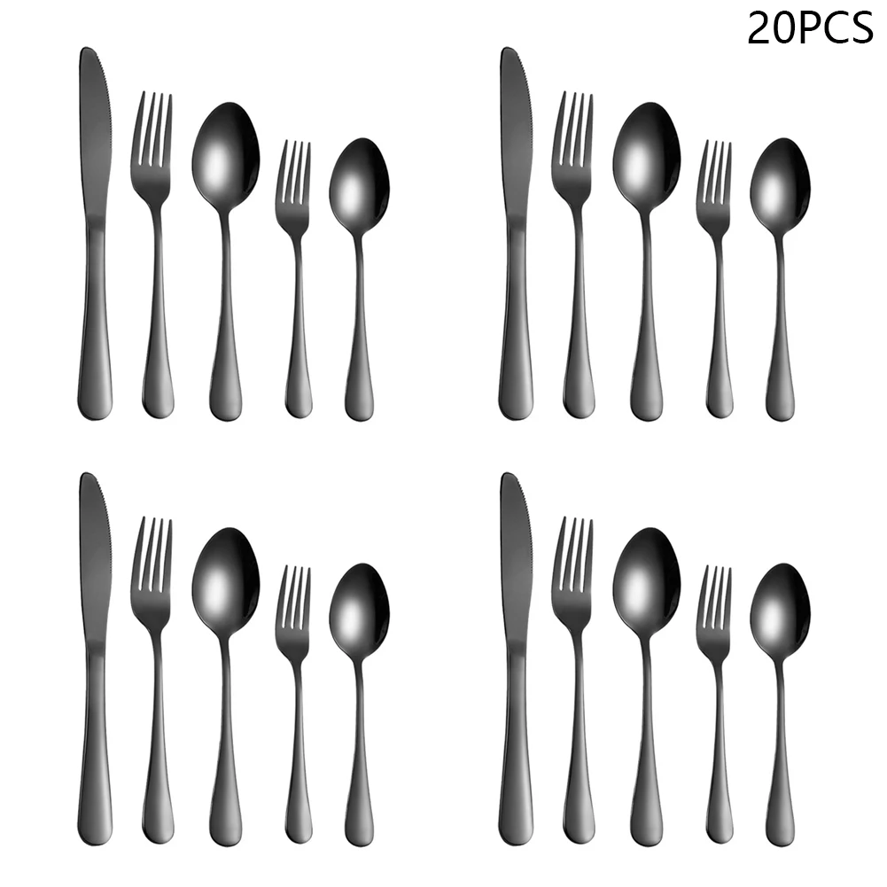 

20pcs Flatware Dinnerware Stainless Steel Rustproof Cutlery Set Fork Spoon Cutter Long Handle Dining Room Practical Table Decor