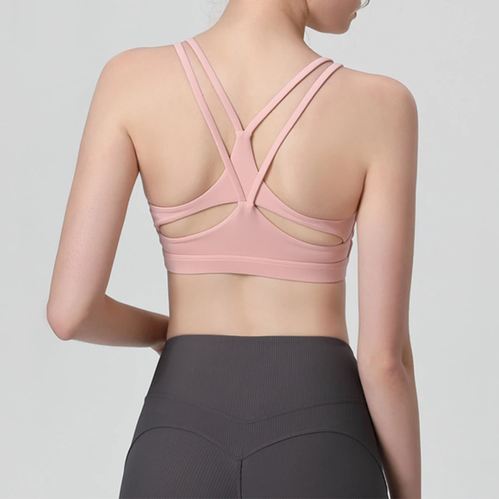 

Женский бюстгальтер для йоги, укороченные топы с эффектом пуш-ап, противоударное нижнее белье, дышащий топ с вырезами, сексуальный бюстгаль...