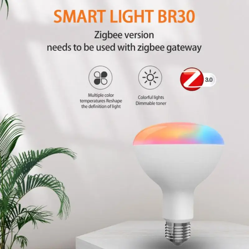

BR30 Zigbee Smart Light Bulb Tuya Voice Control RGB + Warm + White 10W E27 Dimmable Smart Led Lamp For Alexa Google Home