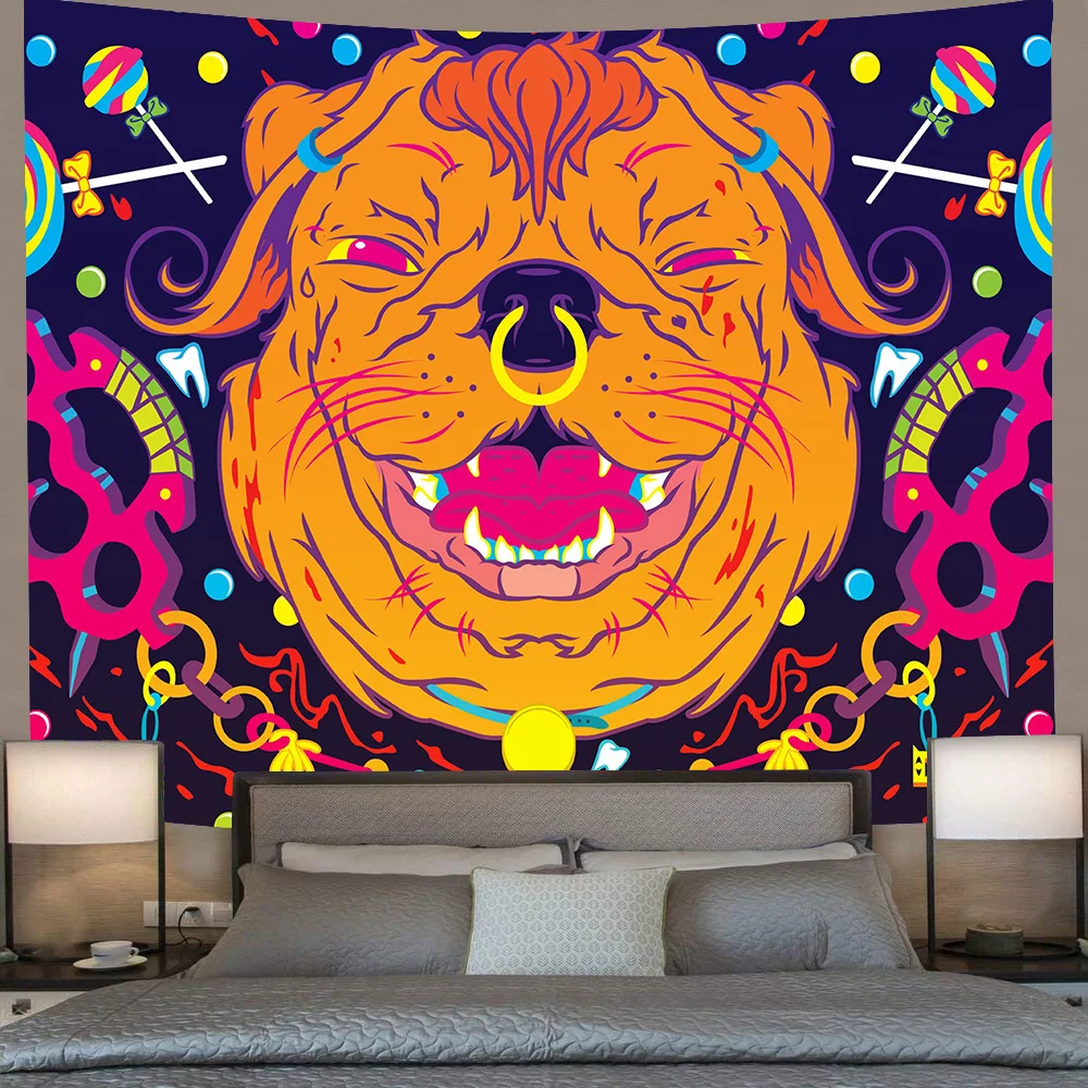 

Dog Psychedelic Poster Tapestry Banners Tree of Life Wall Hanging Tapestries Living Room Bedroom Home Blanket Beach Towel Decor