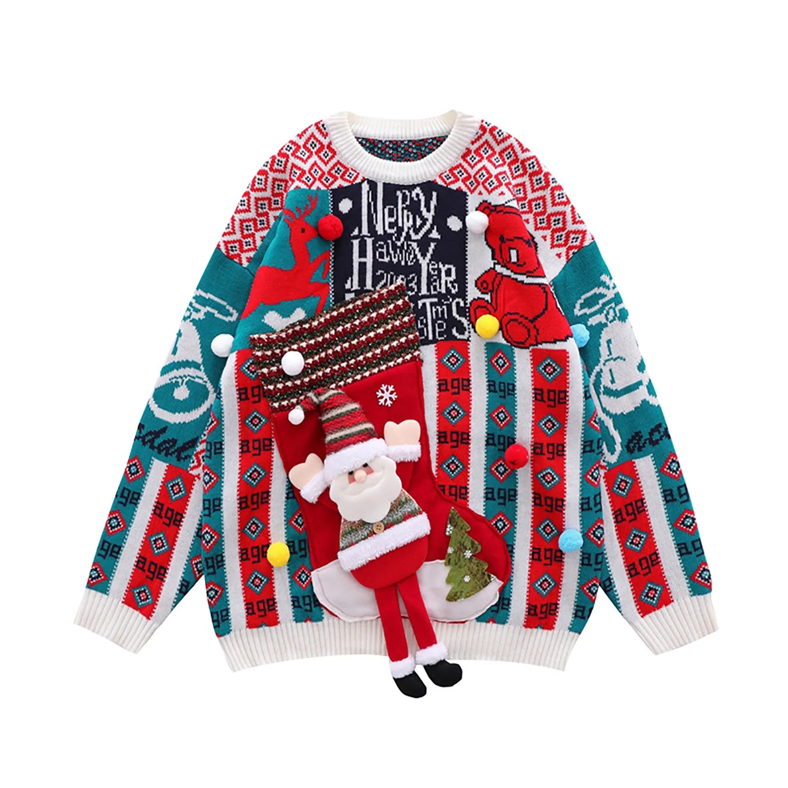 

Men And Women's 3D Doll Cute sweater winter Long Sleeved Doll Fun Retro Thickened Female clothing Loose Santa Pullover Sweater