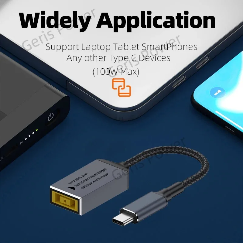 Фото Кабель для быстрой зарядки USB-C PD 100 Вт, шнур-адаптер питания DC 4.5x3.0, 7.4x5.0, 5.5x2.5 мм на Type-C для ноутбуков Lenovo, Dell, HP, Asus №5
