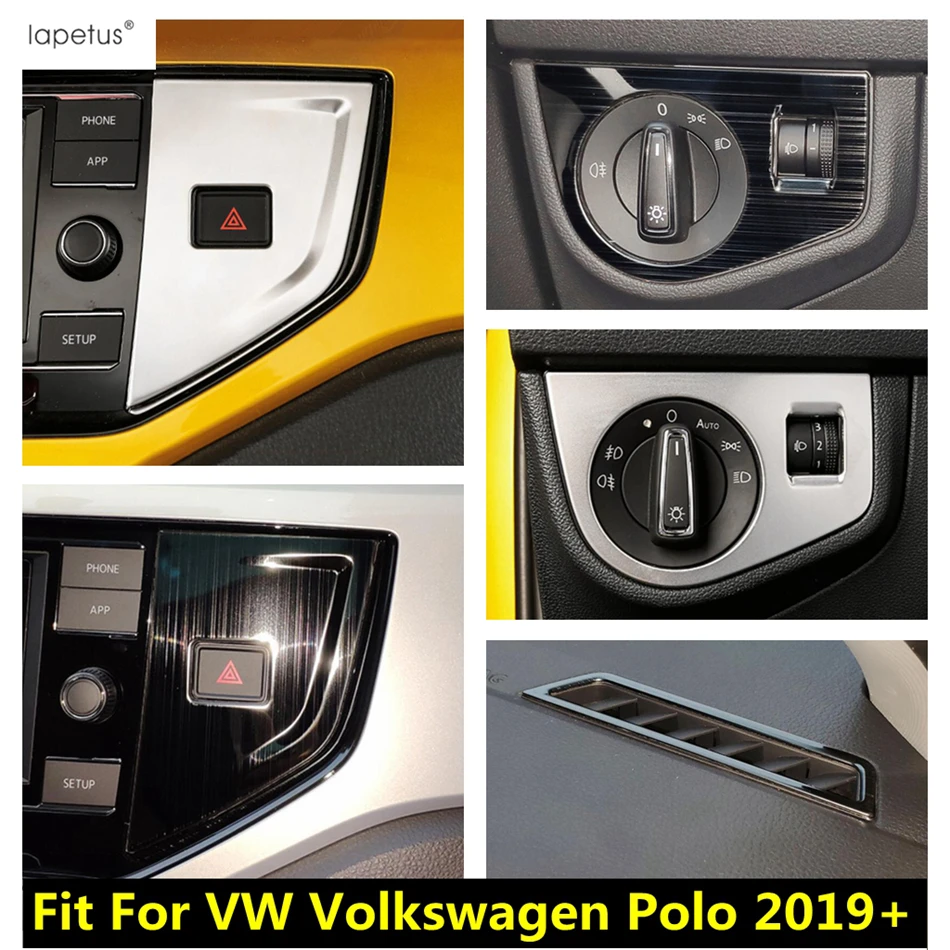 

For VW Volkswagen Polo 2019 - 2023 Car Dashboard Air AC Vents / Head Lamp / Warning Light Cover Trim Stainless Steel Accessories
