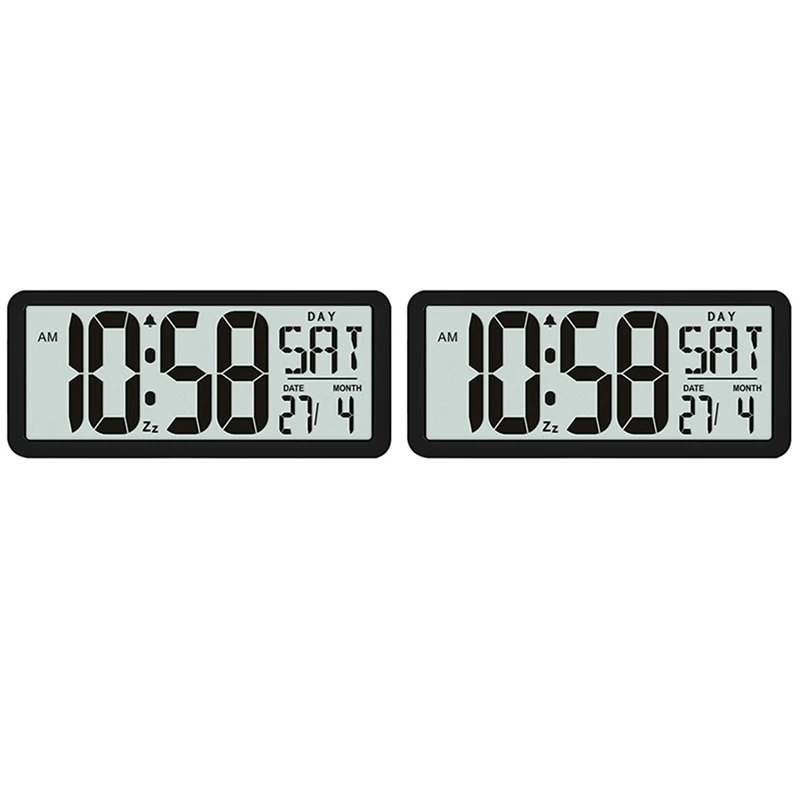 

HOT SALE 2X Square Wall Clock Series, 13.8Inch Large Digital Jumbo Alarm Clock, LCD Display, Multi-Functional Upscale Desk Black