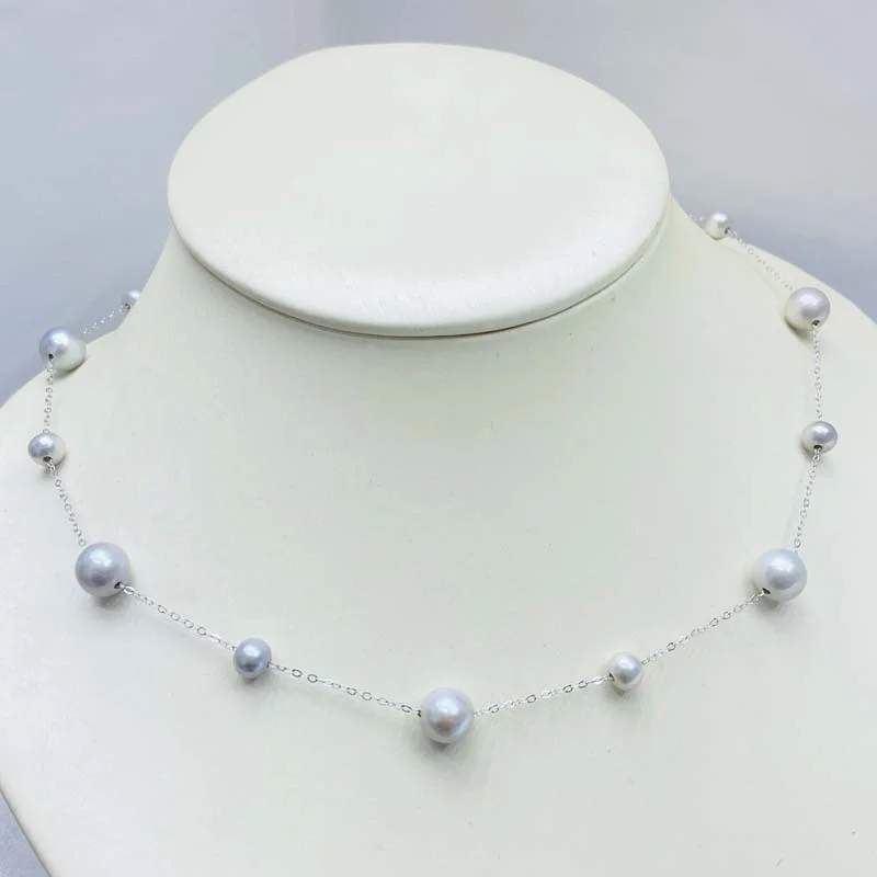 

Lefei модное регулируемое серое 58 мм ожерелье с пресноводным жемчугом Babysbreath для женщин 925 Серебряное фотозвено Элегантное свадебное ювелирное изделие в подарок