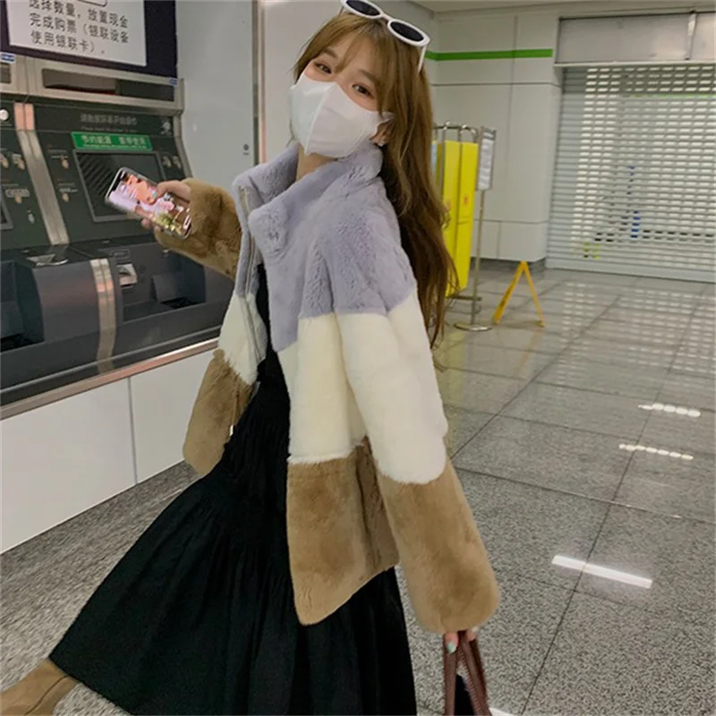 Зимнее роскошное женское плюшевое пальто Модное теплое из меха кролика Рекс