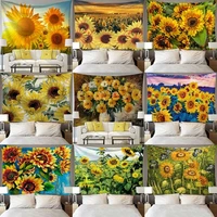 sun flower oil landscape plant dorm room wall home tapestry beach towel pareo curtains bedroom decor hang blanket yoga covering