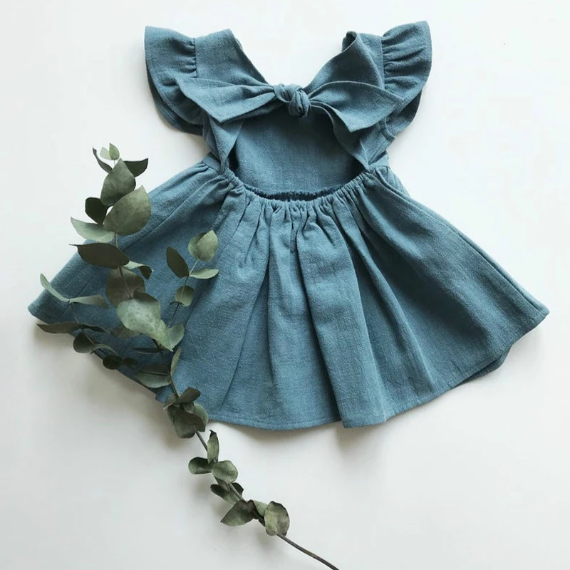 

Платье детское Летнее из хлопка и льна с рукавами-фонариками