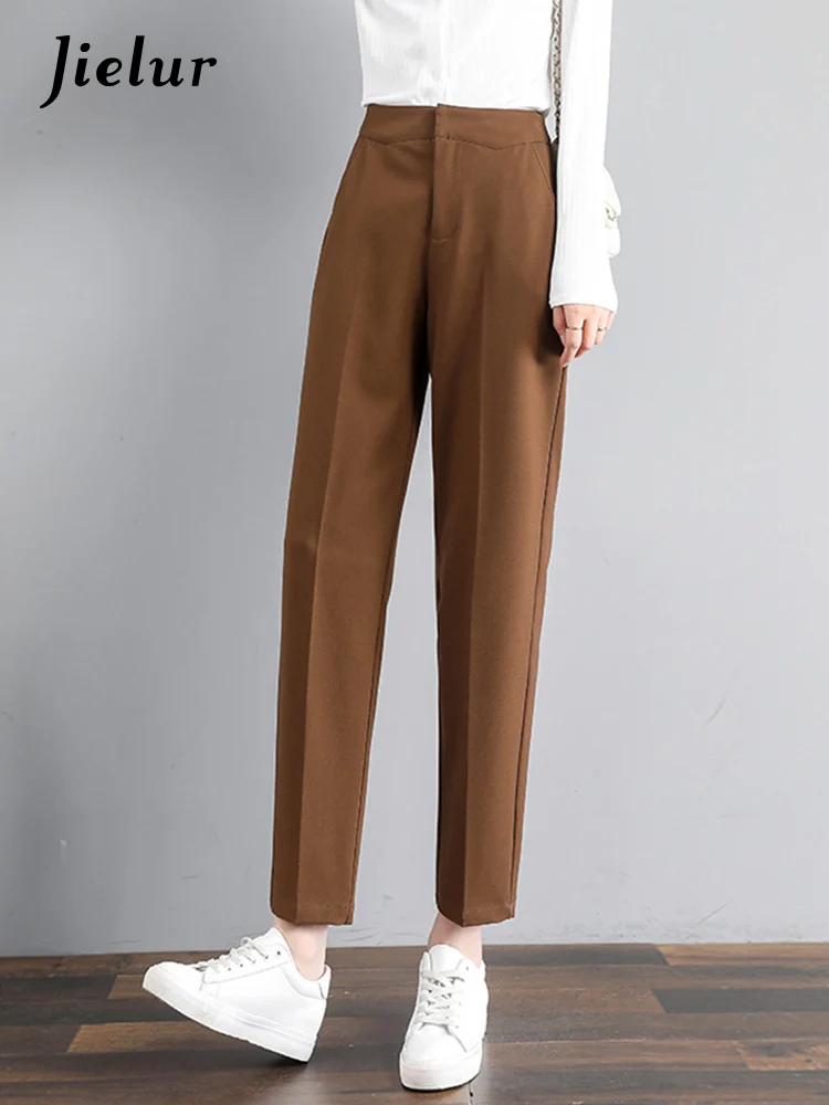 Jielur Летние тонкие стильные стройнящие женские Костюмные брюки с высокой талией