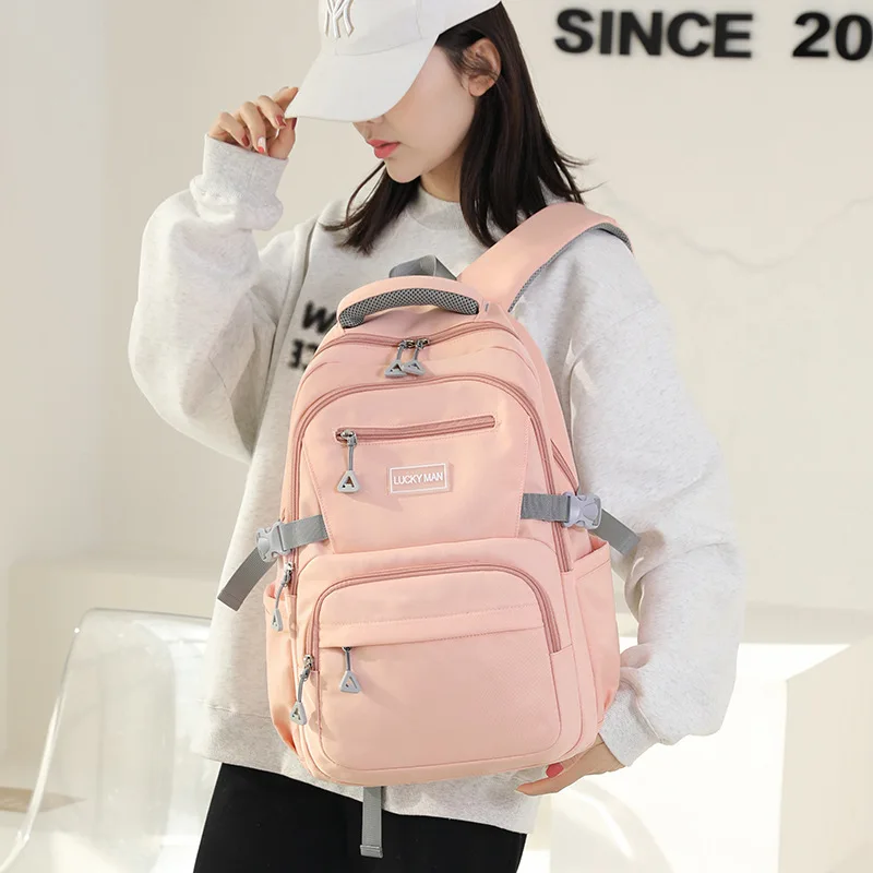 Xiaomi Women's Backpack Fashion Solid Color Backpack Teenage Girls School Shoulder Bag Waterproof Nylon Bagpack