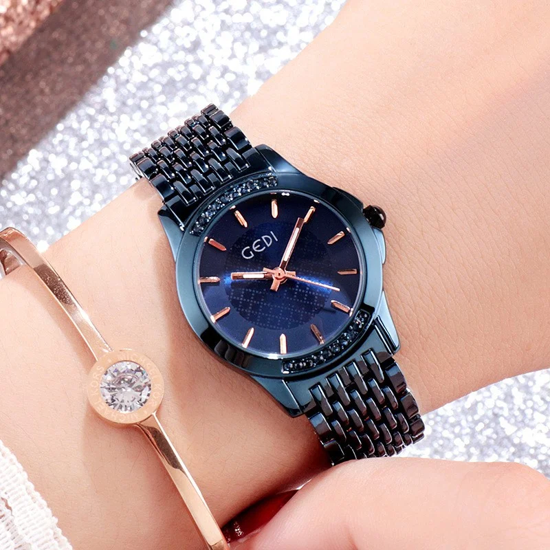 

Женские Модные Роскошные водонепроницаемые кварцевые наручные часы из нержавеющей стали