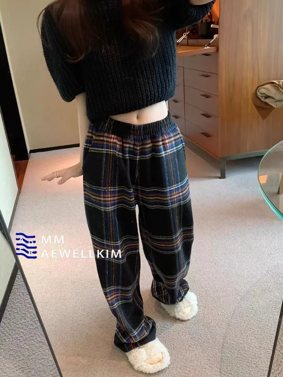 

Ader error woolen trousers for men and women in autumn and winter, new straight tube plaid, high quality, popular floor pants