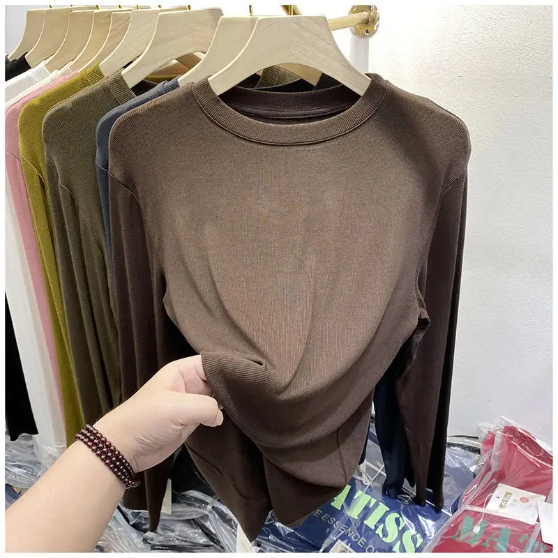 

Solid Color Mask T-shirt Women's Korean O Neck Long-sleeve T Shirts 2022 Casual Spring Slim Clothes Thin Bottoming Shirt Tops