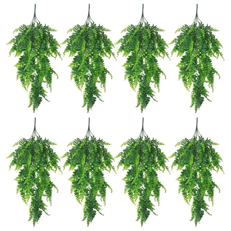 

HOT SALE 8 PCS Artificial Plants Vines Boston Fern Persian Rattan Greenery Fake Ferns Ivy For Wall Hanging Basket Decorations