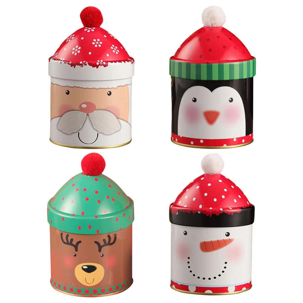 

4pcs Christmas Metal Cookie Box Candies Biscuits Treat Box Small Gift Case Xmas Party Favor