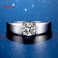 smyoue d color 1ct moissanite ring for men 925 sterling silver simulation diamond wedding band classic round cut with gra ring