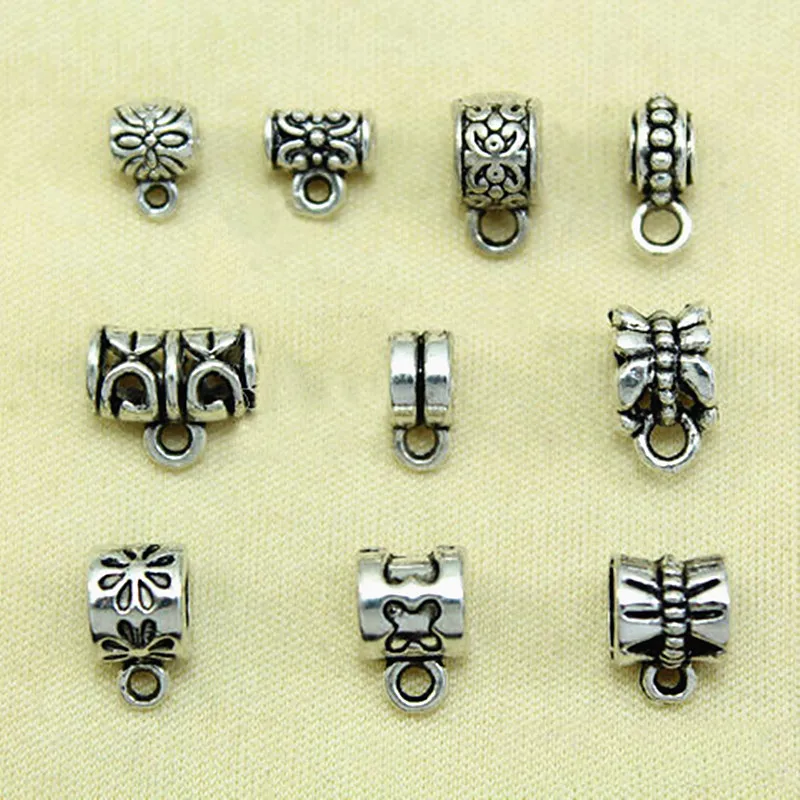 

30Pcs Antique Tibetan Silver Connector Bail Tube Beads Spacer Bead Hanger For Jewelry Making Fit European Charm Bracelet Pendant