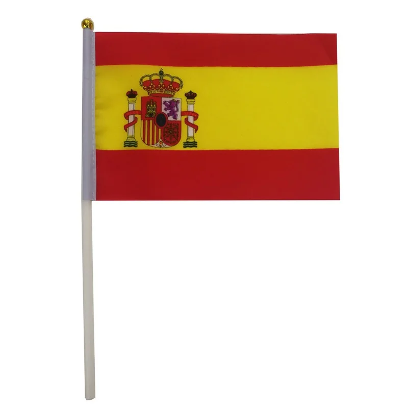 

10pcs Spain National Flag with Plastic Flagpole Hand Waving Flags Banderas De Espana Polyester Flags Crest Banners Sport Outdoor