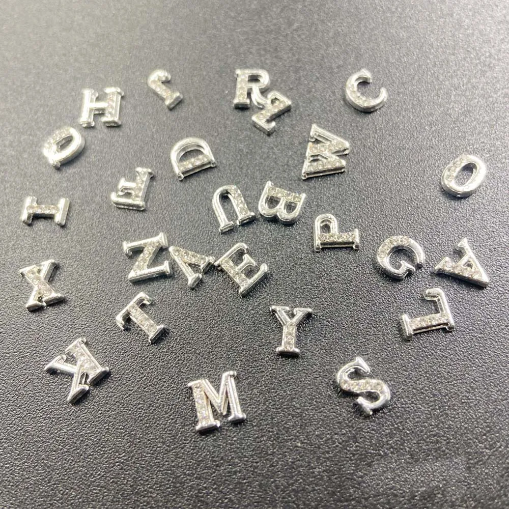 

26Pcs Mini Letter Nail Art Charms 3D Metal Gold Silvery Alphabet Inlaid Glitter AB Diamond Nail Rhinestones DIY Nail Decoration