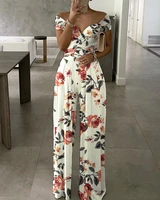 elegant office lady floral print casual wide leg jumpsuit sexy off shoulder jumpsuits overalls 2021 summer new