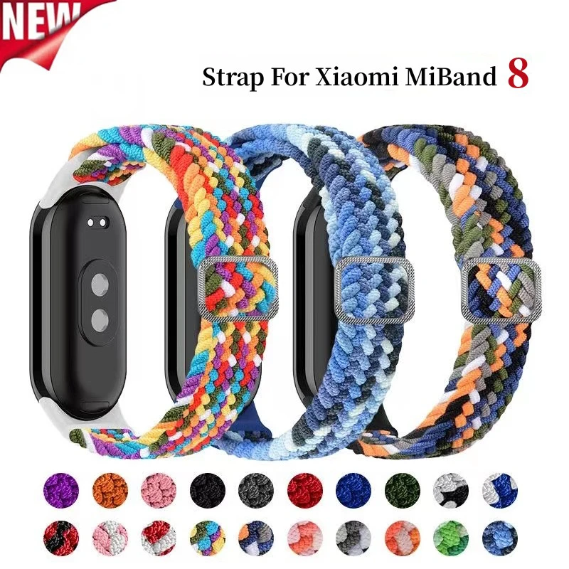 Bracelet for Xiaomi Mi Band 8 Strap Elastic Nylon Braided Adjustable Replacement Straps for Mi Band 8/NFC Smartwatch Accessories