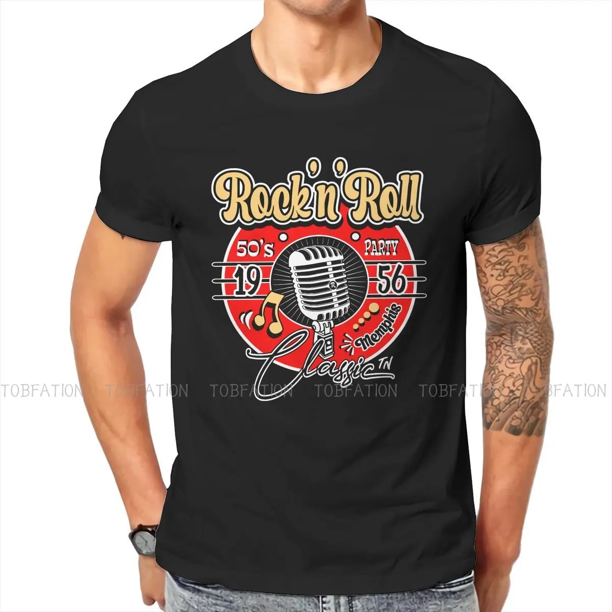 

Rockabilly Vintage 50s Sock Hop Rock and Roll Doo Wop Microphone T Shirt Harajuku Graphic Tshirt Loose O-Neck Short Sleeve