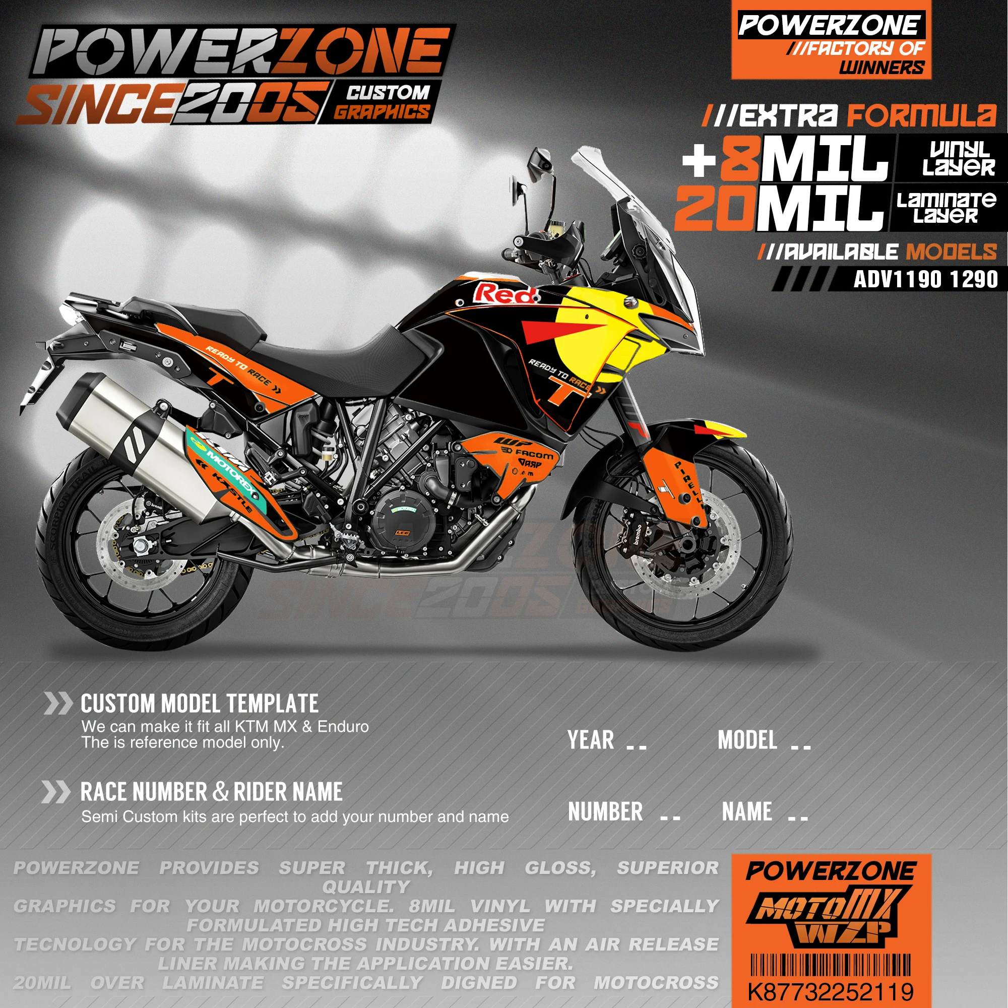 

PowerZone Custom Team Graphics Backgrounds Decals 3M Stickers Kit For KTM ADV 1050 1090 1190 1290 119