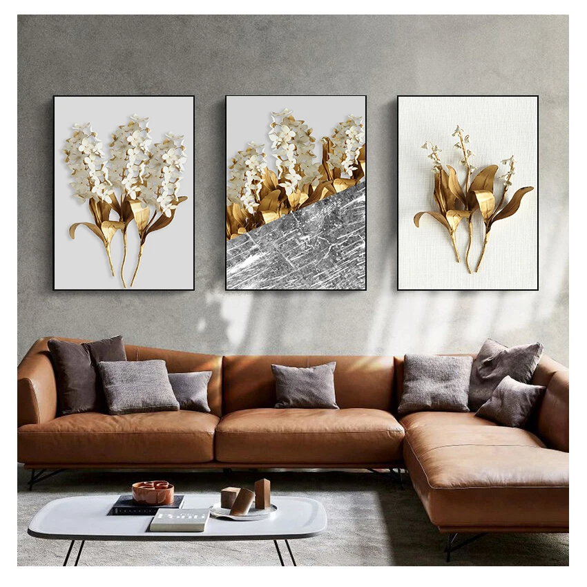 

Gold Leaf Posters And Prints Cuadros Wall Art Pictures For Living Room Home Decoration Unframed Abstract Art Canvas Paintings