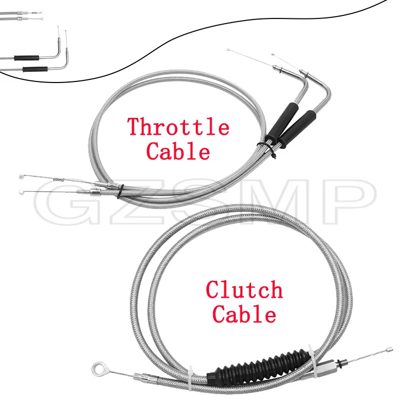Ткачества стальные провода мотоцикл удлиненный дроссельной заслонки/сцепление кабель подходит для Harley Sportster XL 883 1200 Dyna Softail Fat Boy