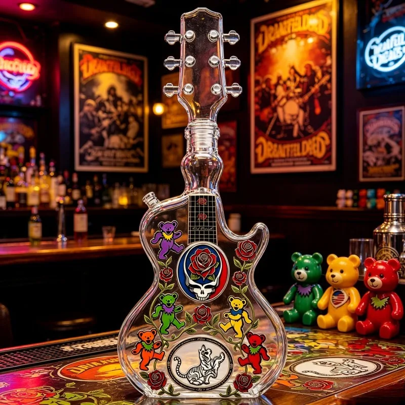 Фото Стеклянный графин в форме гитары в стиле Grateful Dead, бутылка для виски, декор для домашнего бара в стиле рок-музыки, коллекционный подарок №5
