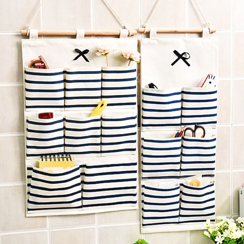 Storage Pockets Wall Door Hanging Organizer Bathroom Cotton Linen Sundries Folding Underwear Socks Toys Key Sorting Bags