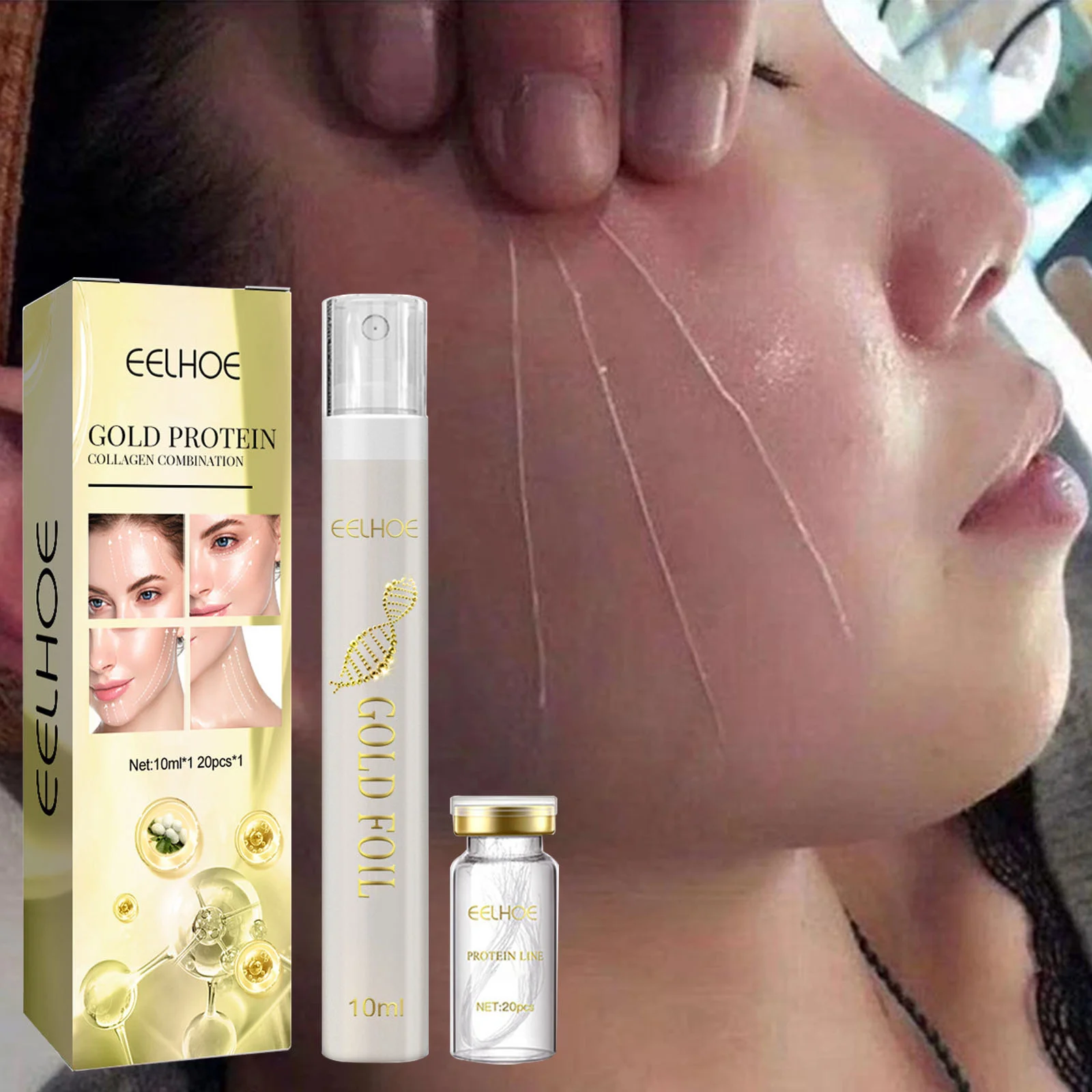 

20Pcs Lift Protein Thread No Needle 24K Gold Absorbable Anti Wrinkle Aging Serum Face Filler Firming Nourishing Beauty Skin Care