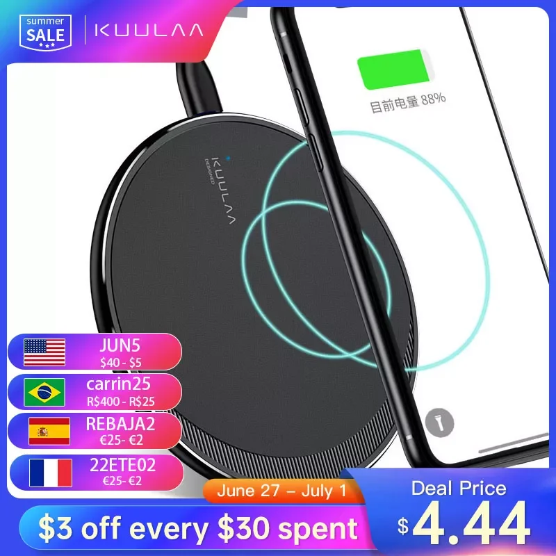 

NEW2023 KUULAA Qi Wireless Charger For iPhone 13 12 11 Pro X XR XS Max 10W Fast Wireless Charging for Samsung S10 S9 S8 USB Char
