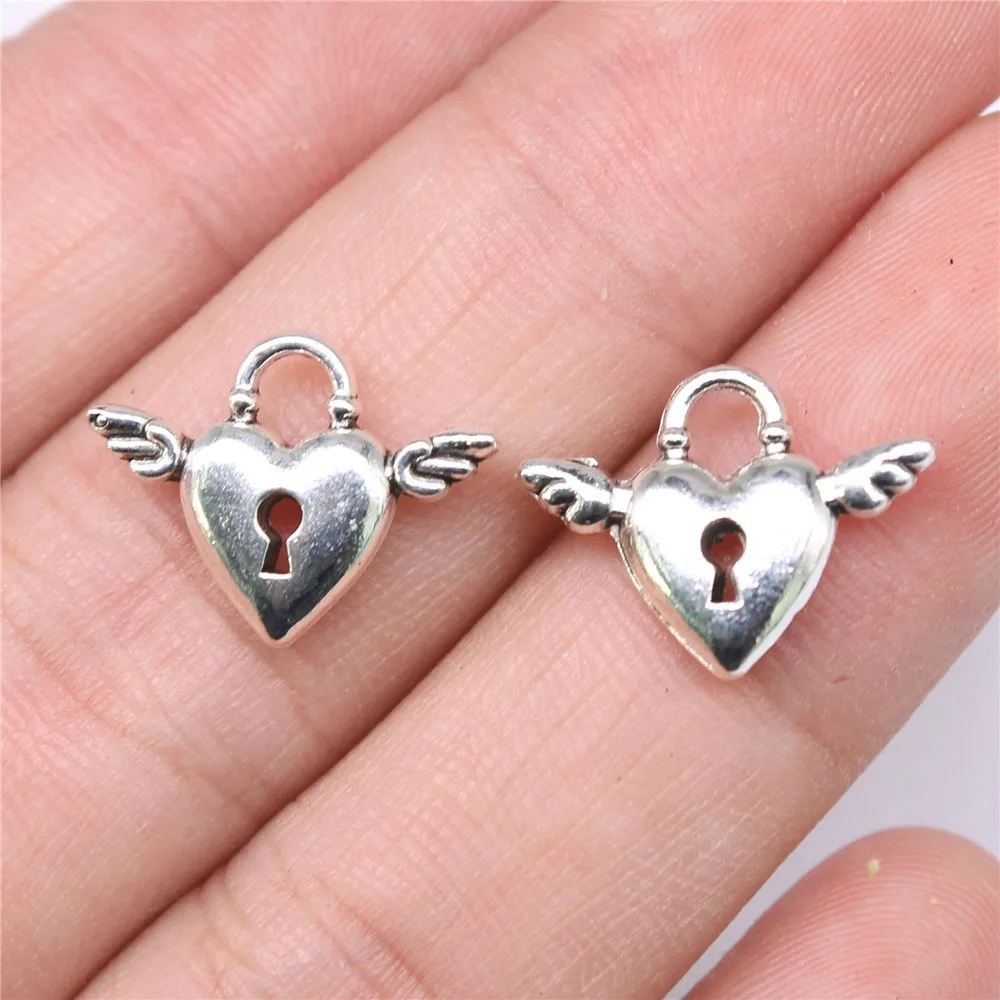 

10pcs 18x13mm Zinc Alloy Silver Color Heart Wing Charms Pendant Designer Charms for Jewelry Making DIY Jewelry Accessories