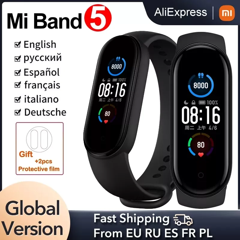 

NEW Global Version Mi Band 5 Smart Bracelet 1.1AMOLED Screen miBand 6 Heart Rate Fitness Traker Bluetooth 5 ATM Waterproof
