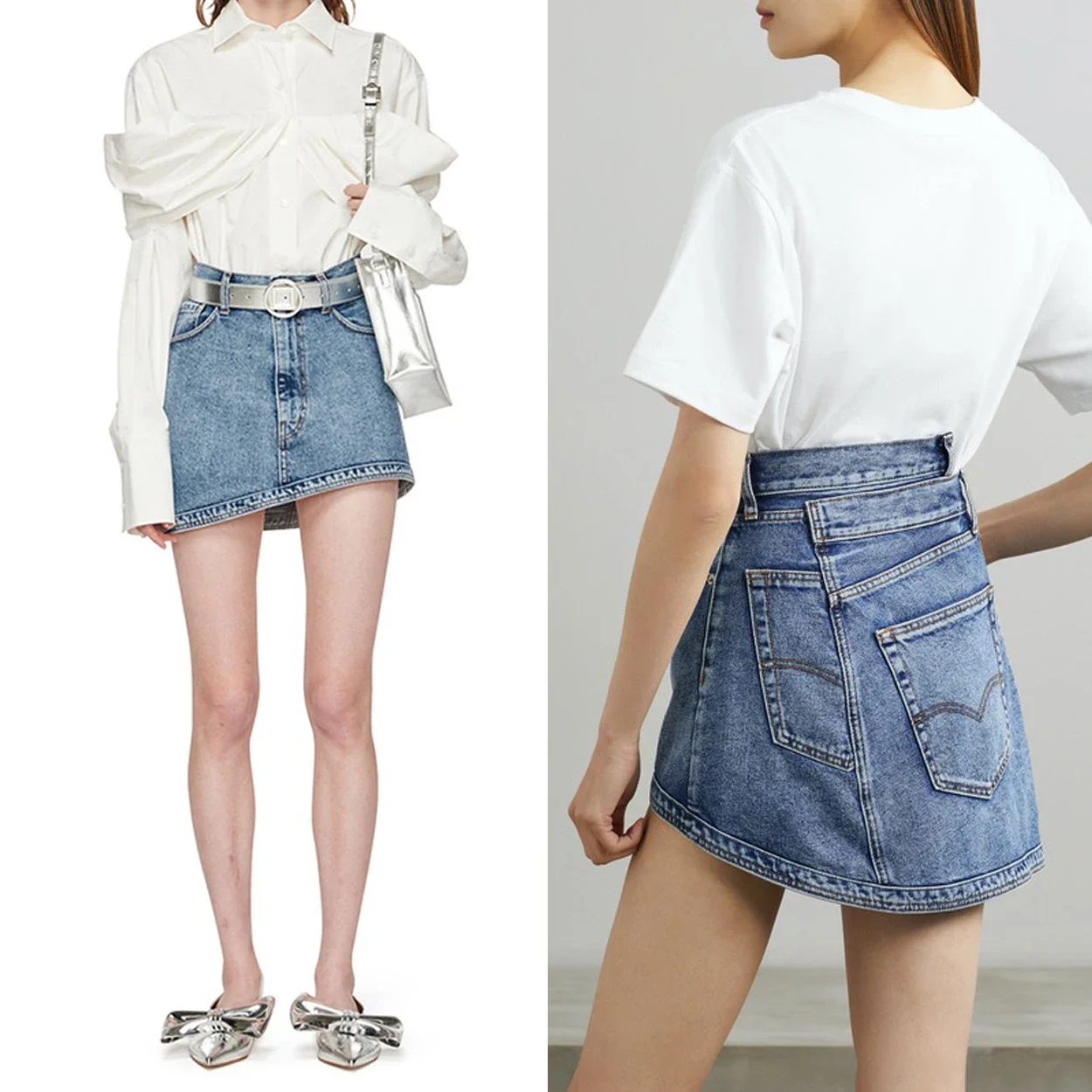 

Women mini skirt 2023 new Irregular staggered stacked denim short skirt