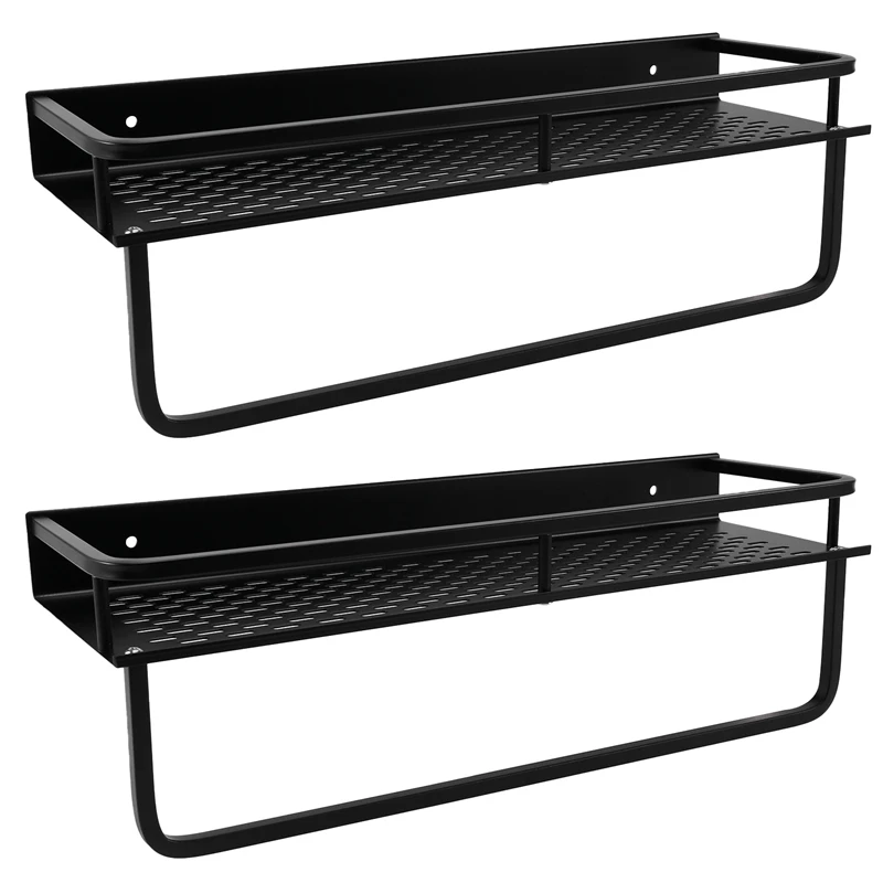 

2X Bathroom Shelf Corner Organizer Wall Mounted Rack With Bar Space Aluminum Kitchen Shelves Shower Shampoo Rack 40Cm