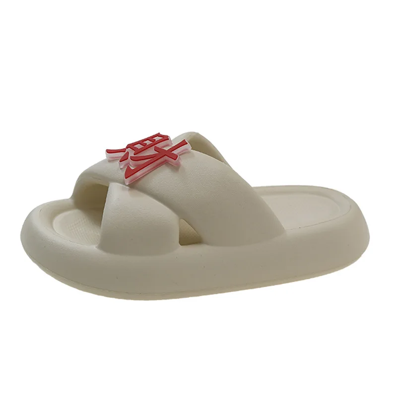 Get Rich Word Slippers Women's Summer Outwear 2023 New Thick Sole Anti Slip Beach Home Vacation Feet Feeling Cool Slippers