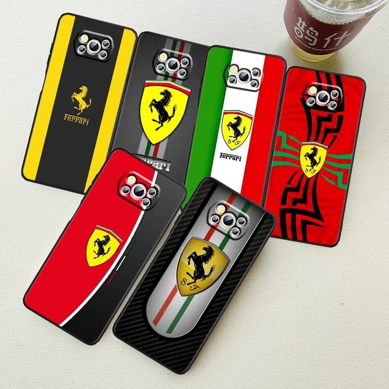 

Phone Case For Xiaomi Mi Poco X5 X4 X3 NFC F4 F3 GT M5 M5s M4 M3 Pro C50 C55 FUnda Luxury Ferrari Car Hot Logo Black Cover