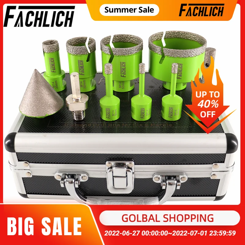 FACHLICH M14 10pcs/Set Diamond Drill Crowns Milling Chamfer Bits Hex Shank Adapter Marble Ceramic Tile Cutter Granite Dia 6-68mm