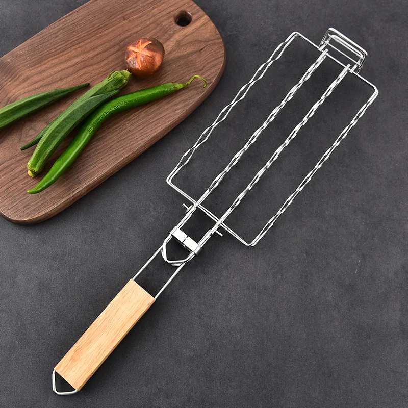 

Sausage BBQ Tool 304 Stainless Steel Corn Barbecue Grill Detachable Folding Portable Barbecue Net Clip Bbq Grill